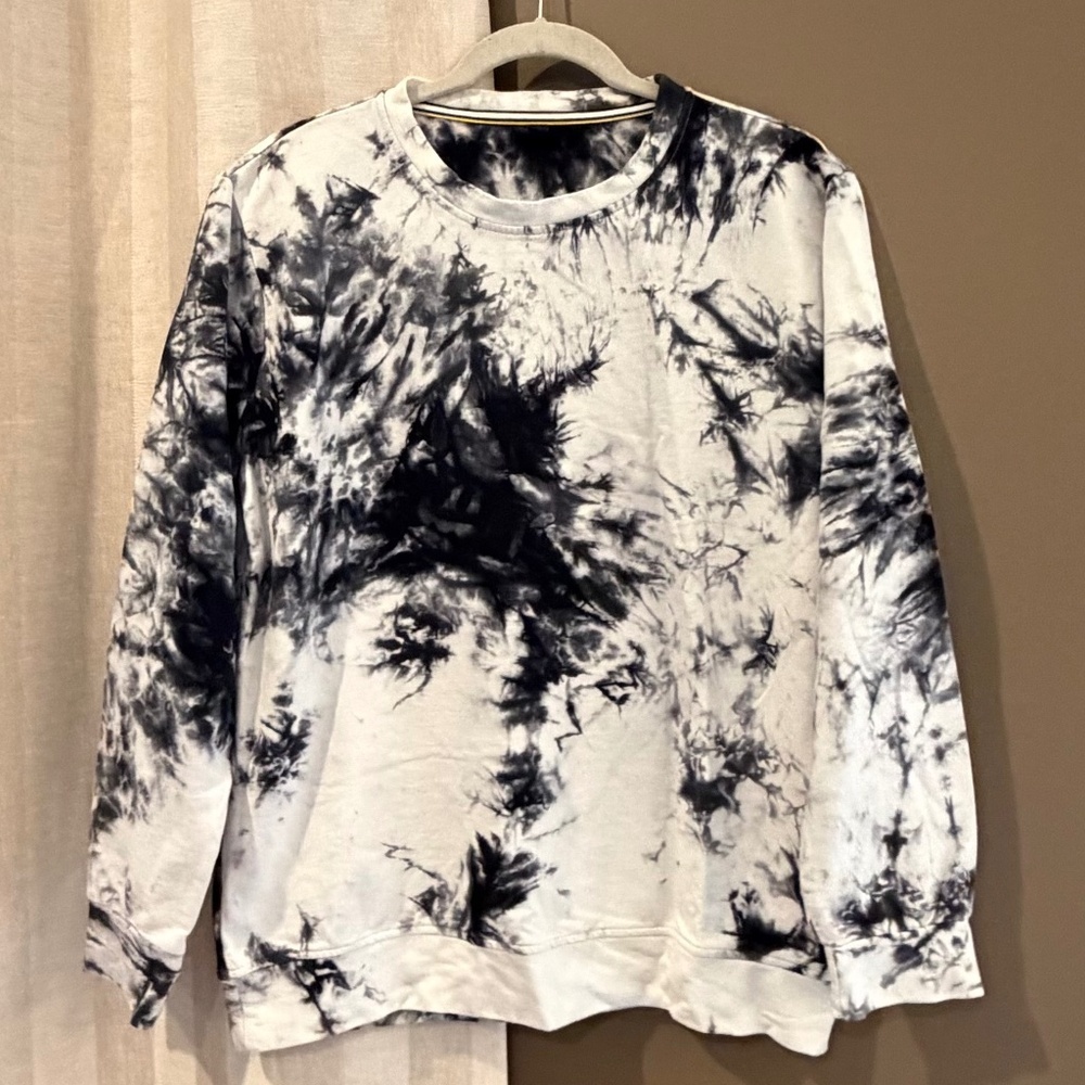 SHEIN Black & White Tie Dye Cotton Crew Neck Sweatshirt, Size Large